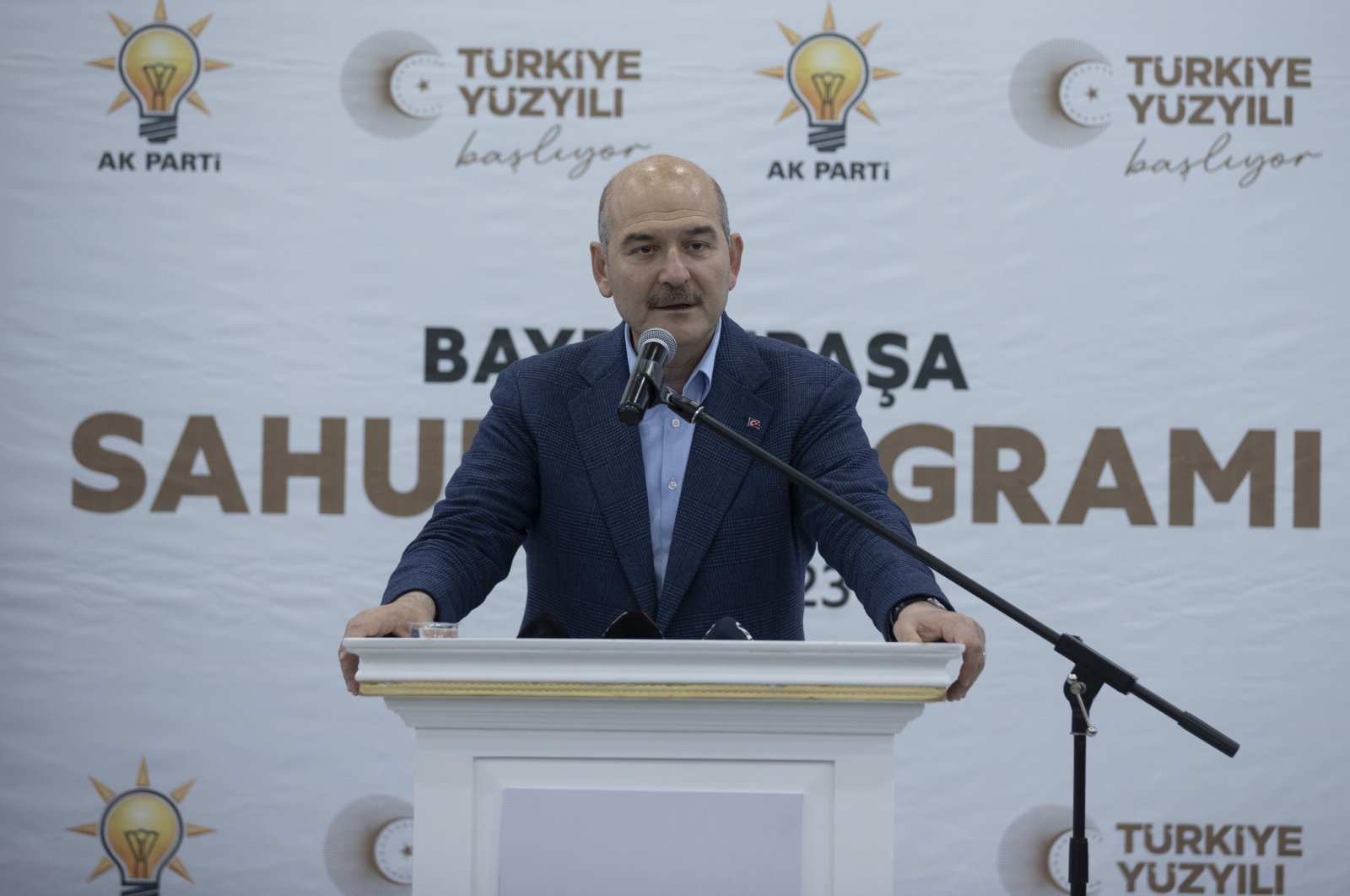 Interior Minister Süleyman Soylu speaks at an event, in Istanbul, Türkiye, April 16, 2023. (AA Photo)