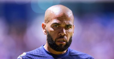 Ex-Pumas player Dani Alves looks on during the 7th round match against Puebla as part of the Torneo Apertura 2022 Liga MX at Cuauhtemoc Stadium, Puebla, Mexico, Sept. 23, 2022. (Getty Images Photo)