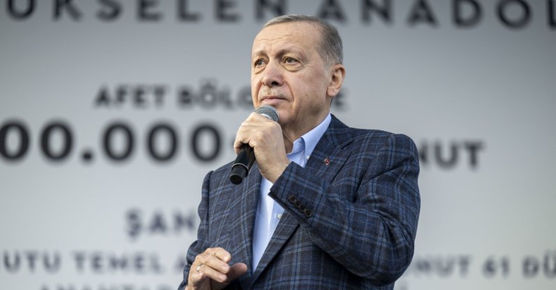President Recep Tayyip Erdoğan speaks at an event, in Şanlıurfa, southeastern Türkiye, Apr. 16, 2023. (AA Photo) 