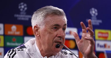Real Madrid coach Carlo Ancelotti during the UCL press conference at Stamford Bridge, London, U.K.., April 17, 2023. (Reuters Photo)