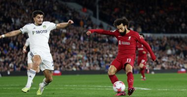 Liverpool's Mohamed Salah scores their second goal during Premier League match against Leeds United at Elland Road, Leeds, U.K., April 17, 2023. (Reuters Photo)
