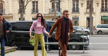 Victoria Beckham (L) and David Beckham (R) are seen arriving at a restaurant, Paris, France, March 04, 2023. (Getty Images Photo)