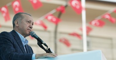 President Recep Tayyip Erdoğan speaks at a mass inauguration ceremony in Eskişehir, April 18, 2023. (AA Photo)