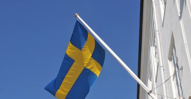 A Swedish flag hangs over the Swedish Embassy in the Danish capital, Copenhagen, Denmark, April 18, 2023. (Reuters Photo)