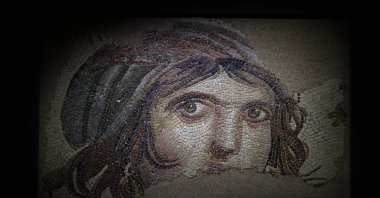 The famous "Gypsy Girl" mosaic in the Gaziantep Zeugma Mosaic Museum, Gaziantep, Türkiye, April 4, 2023. (IHA Photo)