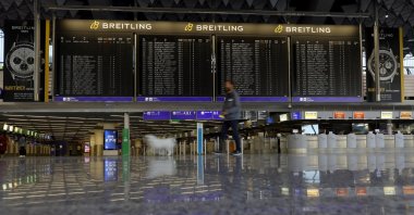A view at a flight board with all flights cancelled at a terminal inside at the Frankfurt airport during a nationwide transportation warning strike in Frankfurt am Main, Germany, March 27, 2023. (EPA Photo)