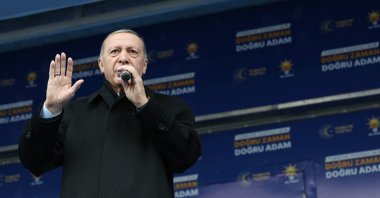President Recep Tayyip Erdoğan speaks during a rally in Afyonkarahisar province, western Türkiye, April 18, 2023. (AA Photo)