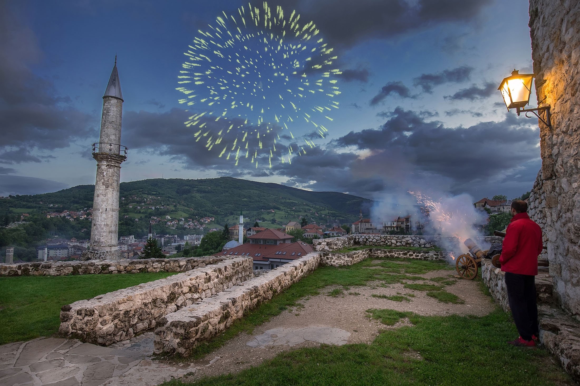 Traditional firework explodes to mark end of fasting for month of Ramadan and coming of Eid al-Fitr in Bosnia-Herzegovina. (Shutterstock Photo)
