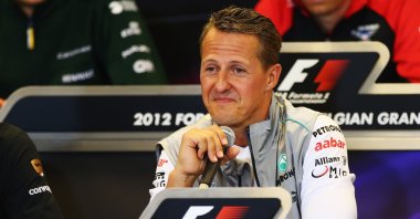 A file photo of German driver Michael Schumacher at a press conference during previews to the Belgian Grand Prix, Spa Francorchamps, Aug. 30, 2012. (Getty Images Photo)