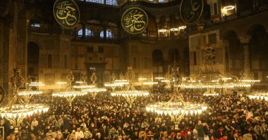 Muslims gather for Eid al-Fitr prayers at Hagia Sophia Grand Mosque, in Istanbul, Türkiye, May 2, 2022. (Getty Images Photo)