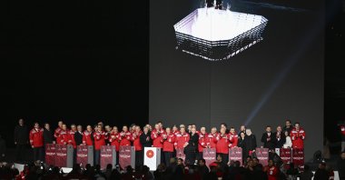President Recep Tayyip Erdoğan and other officials attend a ceremony to launch the first delivery from a Black Sea gas reserve, in Zonguldak, northwestern Türkiye, April 20, 2023. (AA Photo)