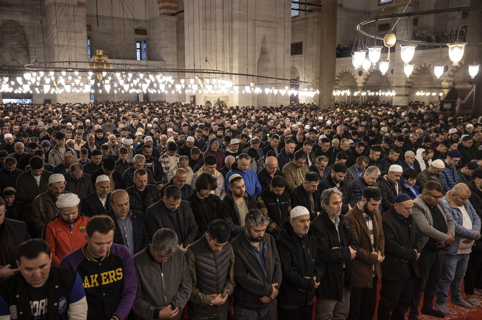 Worshippers partake in congregational Eid al-Fitr prayers at Süleymaniye Mosque, in Istanbul, Türkiye, April 21, 2023. (AA Photo)