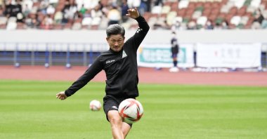 Former Suzuka Point Getters player Kazuyoshi Miura in action prior to the JFL match against Criacao Shinjuku at the National Stadium, Tokyo, Japan, Oct. 9, 2022. (Getty Images Photo)
