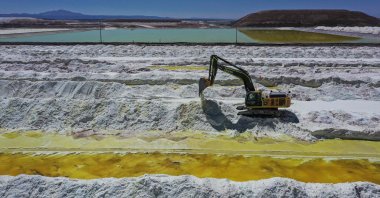 An aerial view of brine ponds and processing areas of the lithium mine of the Chilean company SQM in the Atacama Desert, Calama, Chile, Sept. 12, 2022. (AFP Photo)