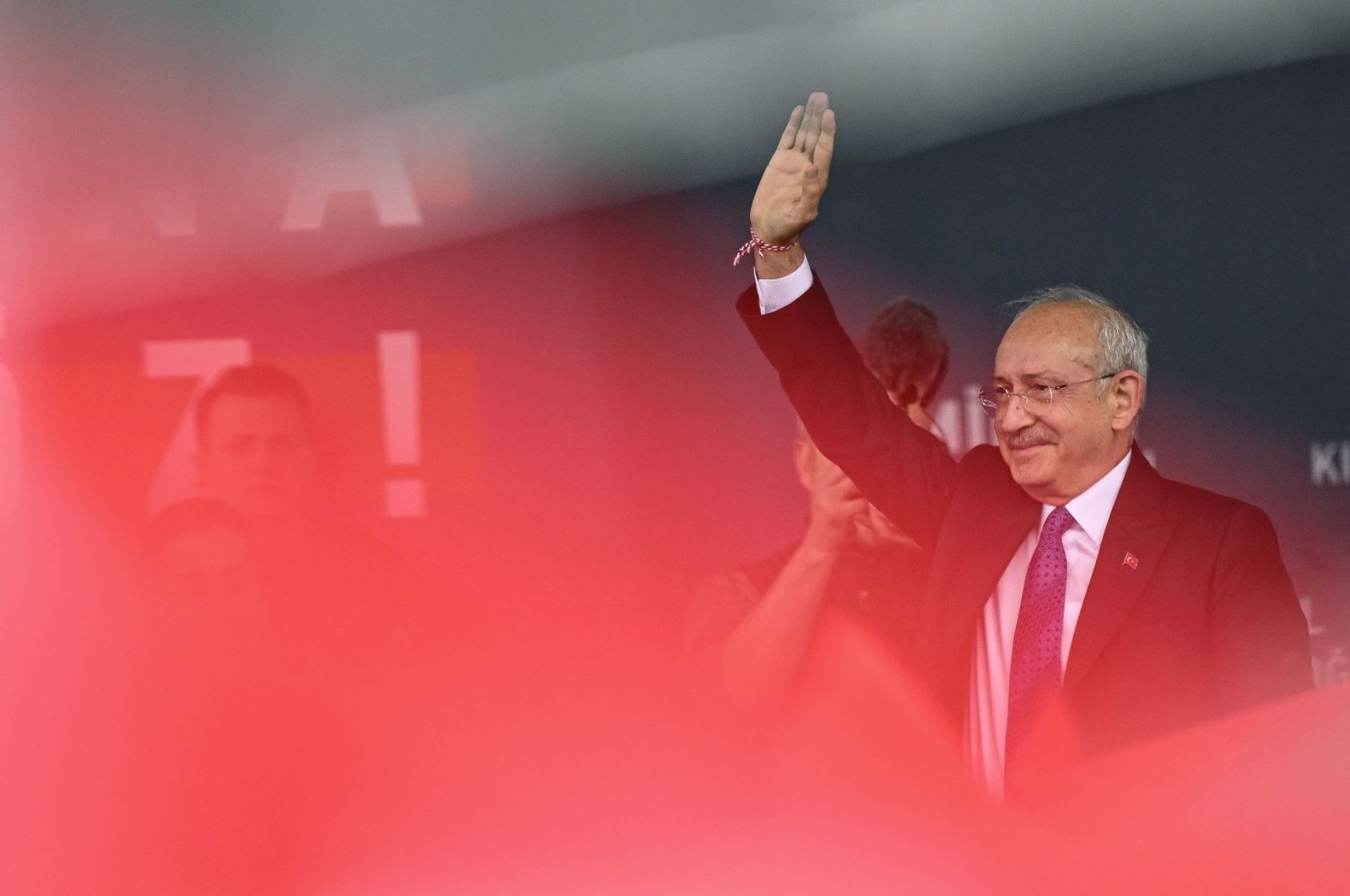 Kemal Kılıçdaroğlu, the Republican People&#039;s Party (CHP) Chairperson and the opposition alliance&#039;s joint presidential candidate, gestures during a rally in Çanakkale, western Türkiye, April 11, 2023. (AFP Photo)