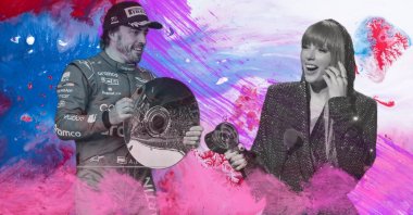 An illustration shows Formula One driver Fernando Alonso (L) and singer Taylor Swift (R). (Illustration by Kelvin Ndunga)