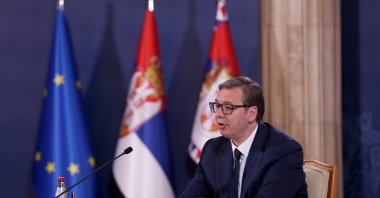 Serbian President Aleksandar Vucic addresses a news conference in Belgrade, Serbia, April 24, 2023. (EPA Photo)