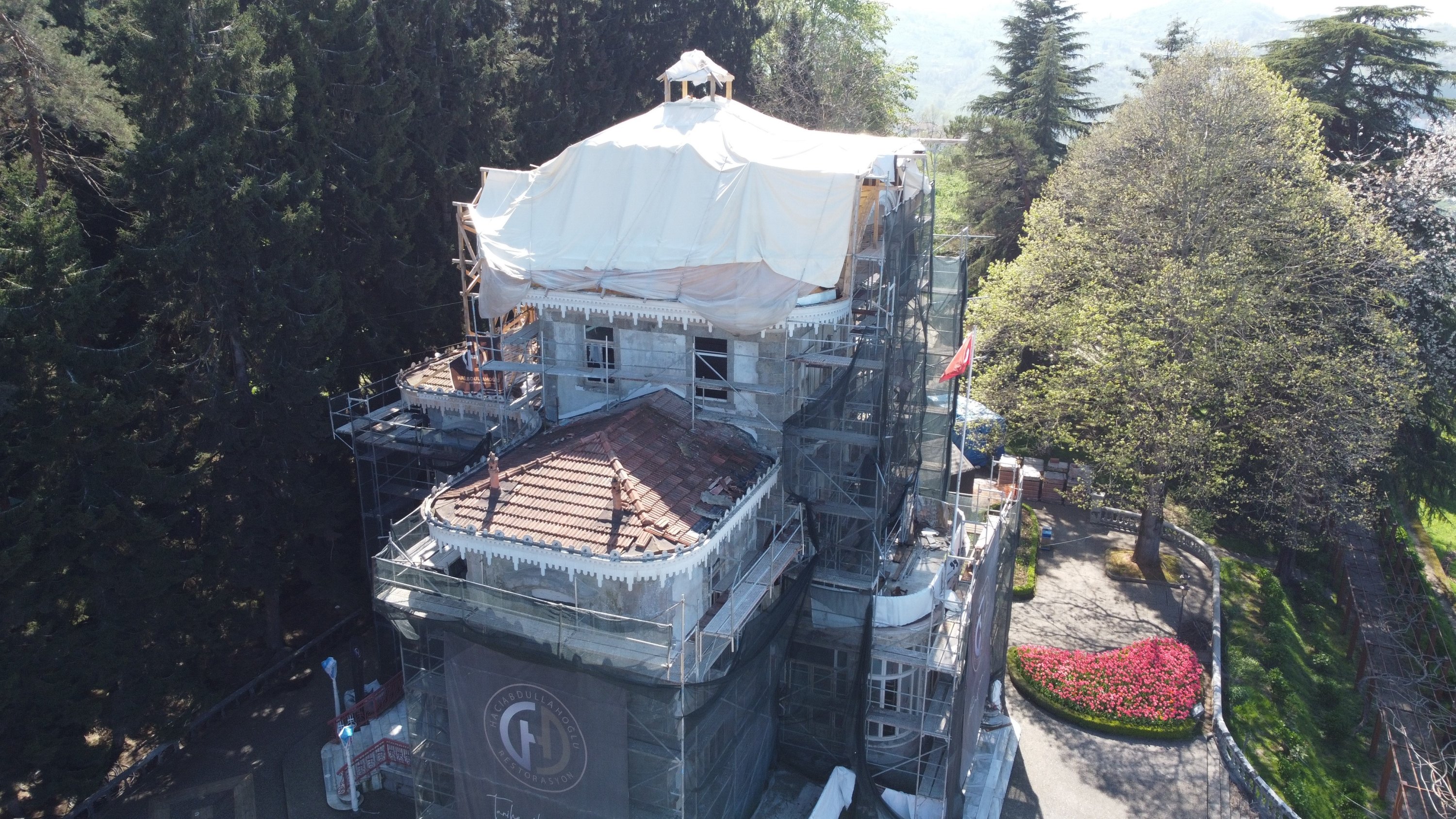 Pemandangan umum Rumah Atatürk selama proses restorasi, Trabzon, timur laut Türkiye, 26 April 2023. (Foto IHA)