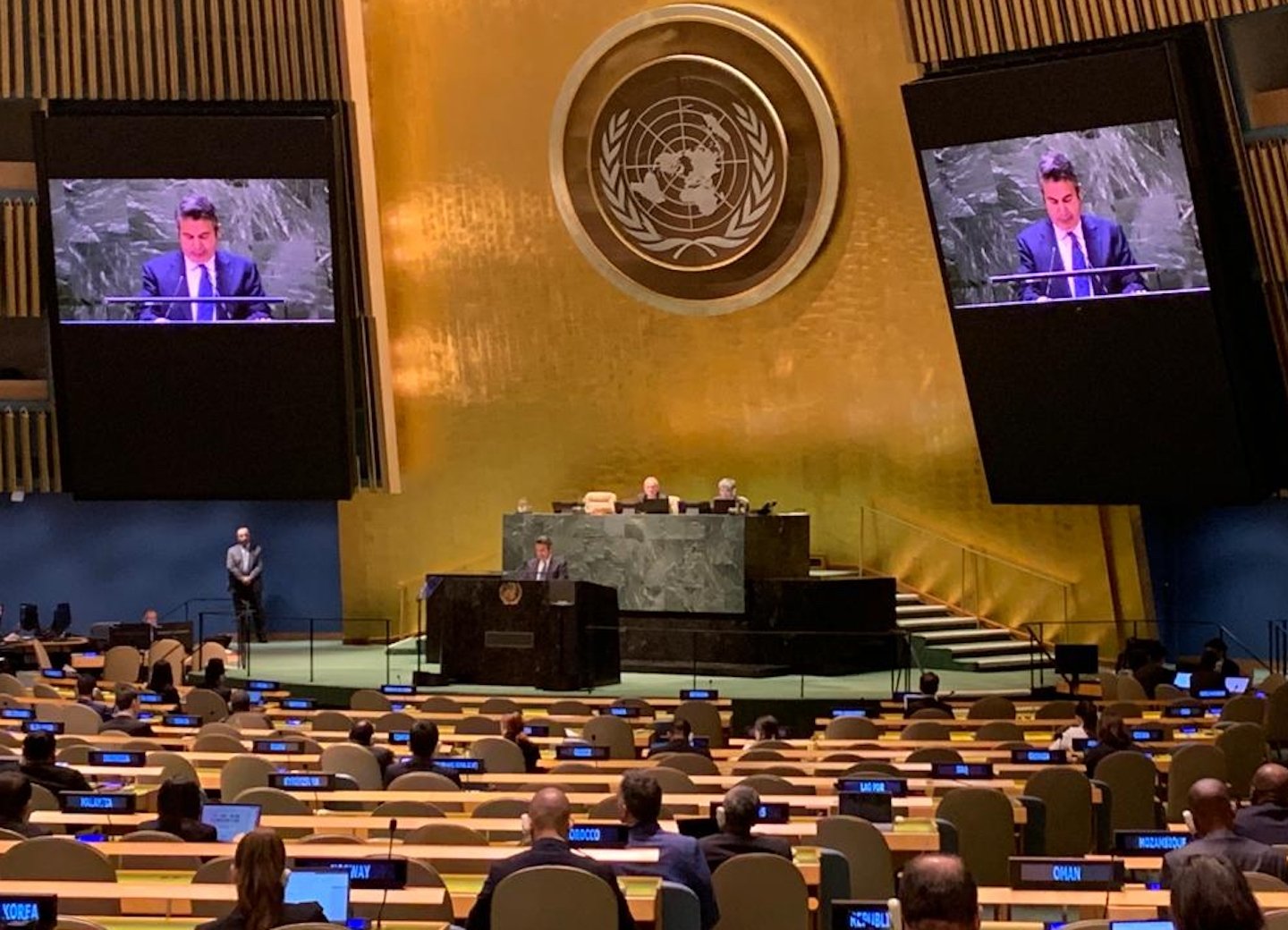 Türkiye&#039;s Ambassador to the U.N. Sedat Önal speaks during a session at the global body&#039;s headquarters in New York City, April 26, 2023. (AA Photo)