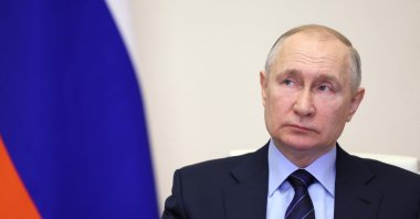 Russian President Vladimir Putin chairs a meeting with the Presidential Council for the Local Self-Government Development via a videoconference at the Novo-Ogaryovo state residence, outside Moscow, Russia, April 20, 2023. (AFP Photo)