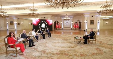 President Recep Tayyip Erdoğan speaks at the television interview, in the capital Ankara, Türkiye, April 25, 2023. (DHA Photo)