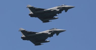 Italian air force Eurofighter typhoons fly in formation during Independence Day air show, Tel Aviv, Israel, April 26, 2023. (EPA Photo)