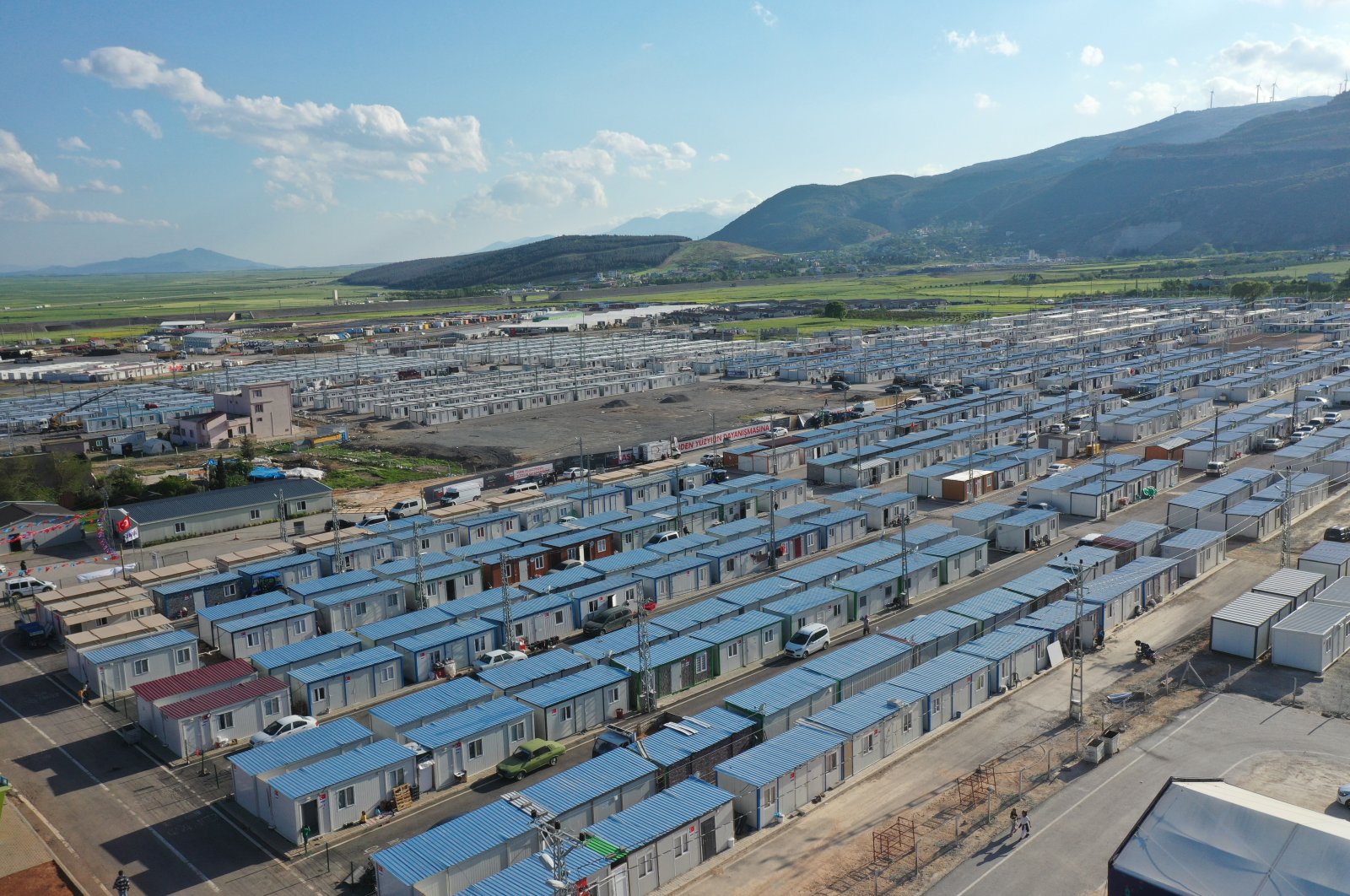 An aerial view of a container city set up in earthquake-hit Nurdağı district of Gaziantep, southern Türkiye, April 26, 2023. (AA Photo)