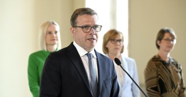 National Coalition chair Petteri Orpo speaks during a news conference at the Parliament House in Helsinki, Finland on Thursday, April 27, 2023. (Reuters Photo)