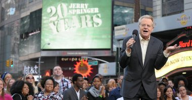 TV host Jerry Springer celebrates the taping of "The Jerry Springer Show" 20th anniversary show at Military Island at Times Square in New York, U.S., Oct. 11, 2010. (AFP File Photo)