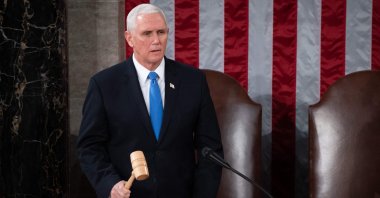 US Vice President Mike Pence presides over a joint session of Congress to certify the 2020 Electoral College results, Washington, US., Jan. 6, 2021. (AFP Photo)