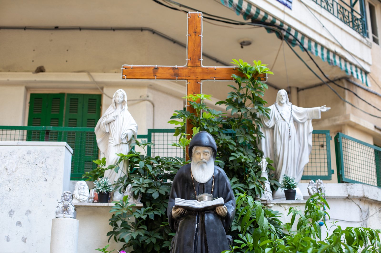 A religious shrine outside a residential building in Beirut, Lebanon. (Getty Images Photo) 