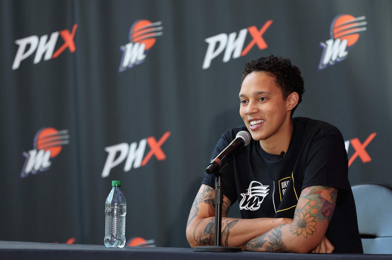 Phoenix Mercury&#039;s Brittney Griner speaks during a "Bring Our Families Home" press conference at Footprint Center, Phoenix, US., April 27, 2023. (AFP Photo)