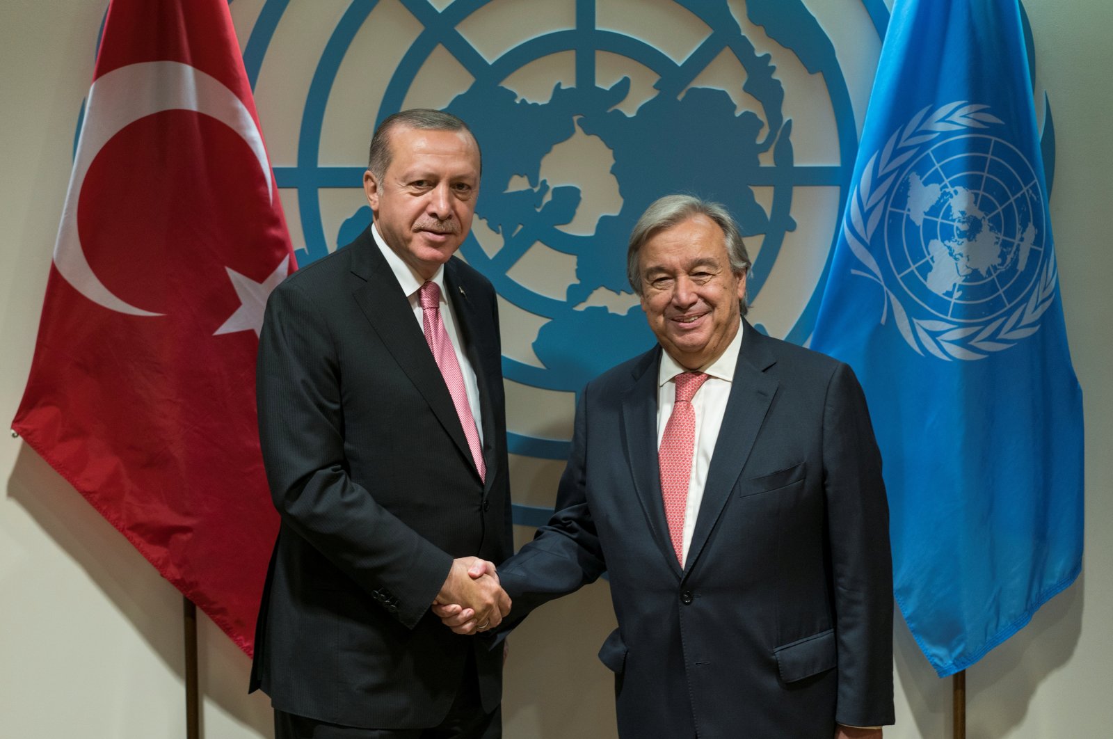 President Recep Tayyip Erdoğan meets with United Nations Secretary-General Antonio Guterres on the sidelines of the 72nd U.N. General Assembly at U.N. Headquarters in Manhattan, New York, U.S., Sept. 19, 2017. (Reuters File Photo)