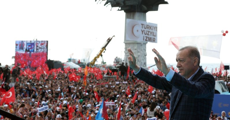 President Recep Tayyip Erdoğan attends a meeting, in Izmir, Türkiye, April 29, 2023. (AA Photo)