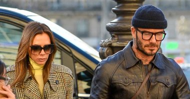 Victoria Beckham (R) and David Beckham are seen at Gare du Nord station, Paris, France, Jan. 18, 2020. (Getty Images Photo)