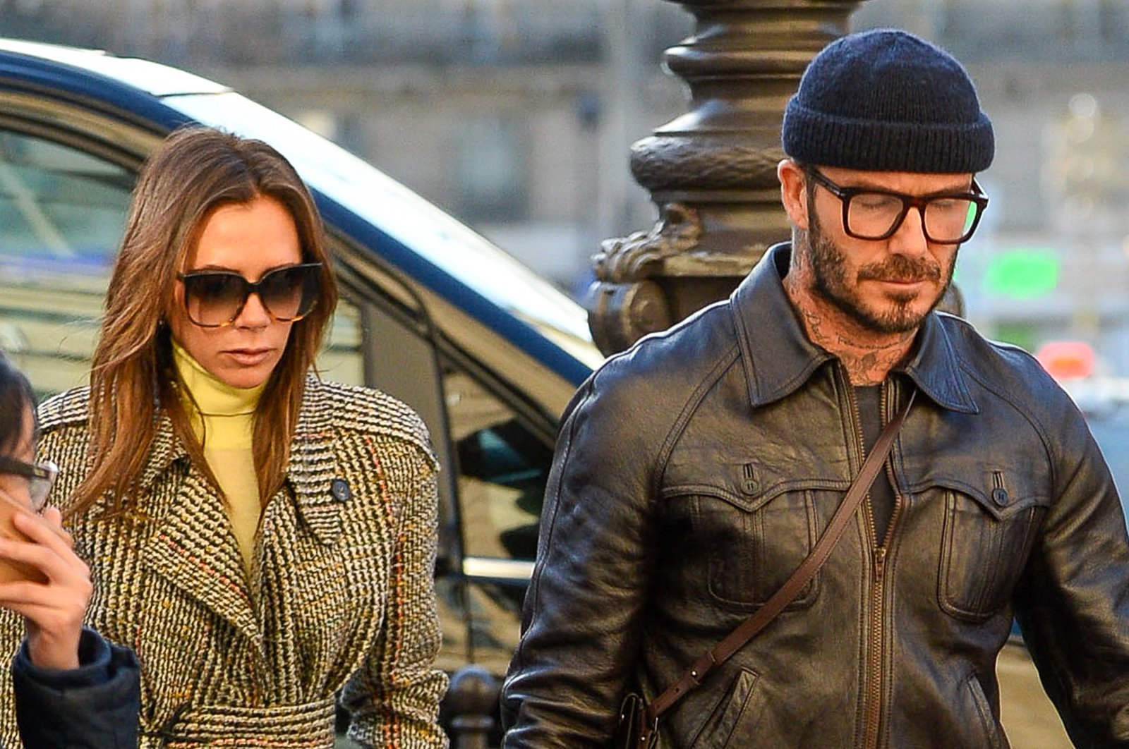 Victoria Beckham (R) and David Beckham are seen at Gare du Nord station, Paris, France, Jan. 18, 2020. (Getty Images Photo)