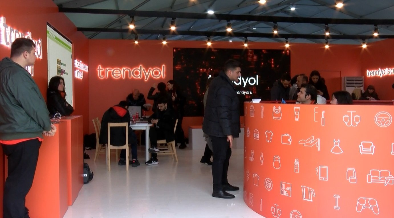 A Trendyol booth is seen during Teknofest, Türkiye&#039;s premier aerospace and technology festival in Istanbul, Türkiye, April 28, 2023. (DHA Photo)