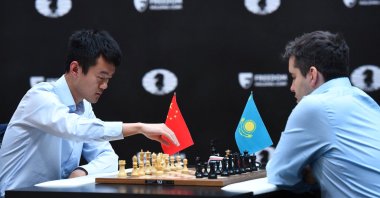 China&#039;s Ding Liren competes against Russia&#039;s Ian Nepomniachtchi during the FIDE World Championship tie-breaker match, Astana, Kazakhstan, April 30, 2023. (Reuters Photo)