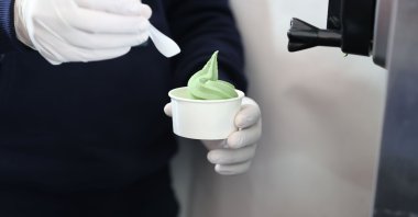 A cup of ice cream made from algae at Teknofest, in Istanbul, Türkiye, April 30, 2023. (AA Photo)