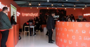 A Trendyol booth is seen during Teknofest, Türkiye&#039;s premier aerospace and technology festival in Istanbul, Türkiye, April 28, 2023. (DHA Photo)