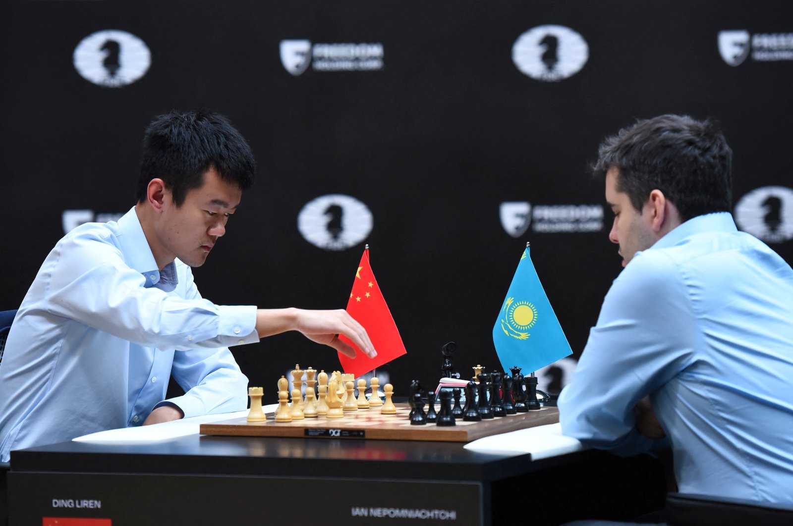 China&#039;s Ding Liren competes against Russia&#039;s Ian Nepomniachtchi during the FIDE World Championship tie-breaker match, Astana, Kazakhstan, April 30, 2023. (Reuters Photo)