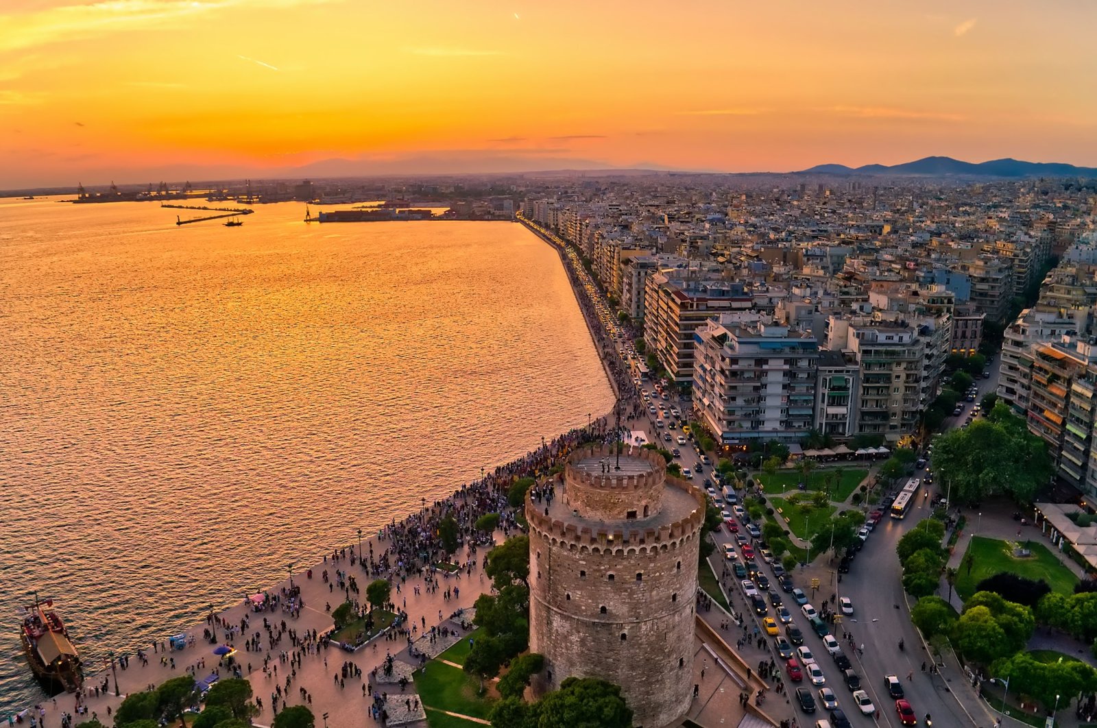 An aerial view shows the iconic White Tower, in Thessaloniki, Greece. (Shutterstock Photo)