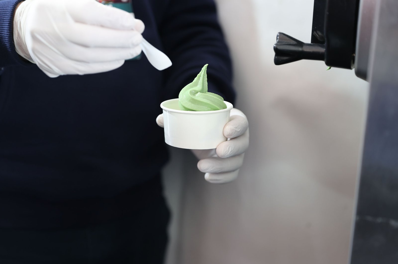 A cup of ice cream made from algae at Teknofest, in Istanbul, Türkiye, April 30, 2023. (AA Photo)