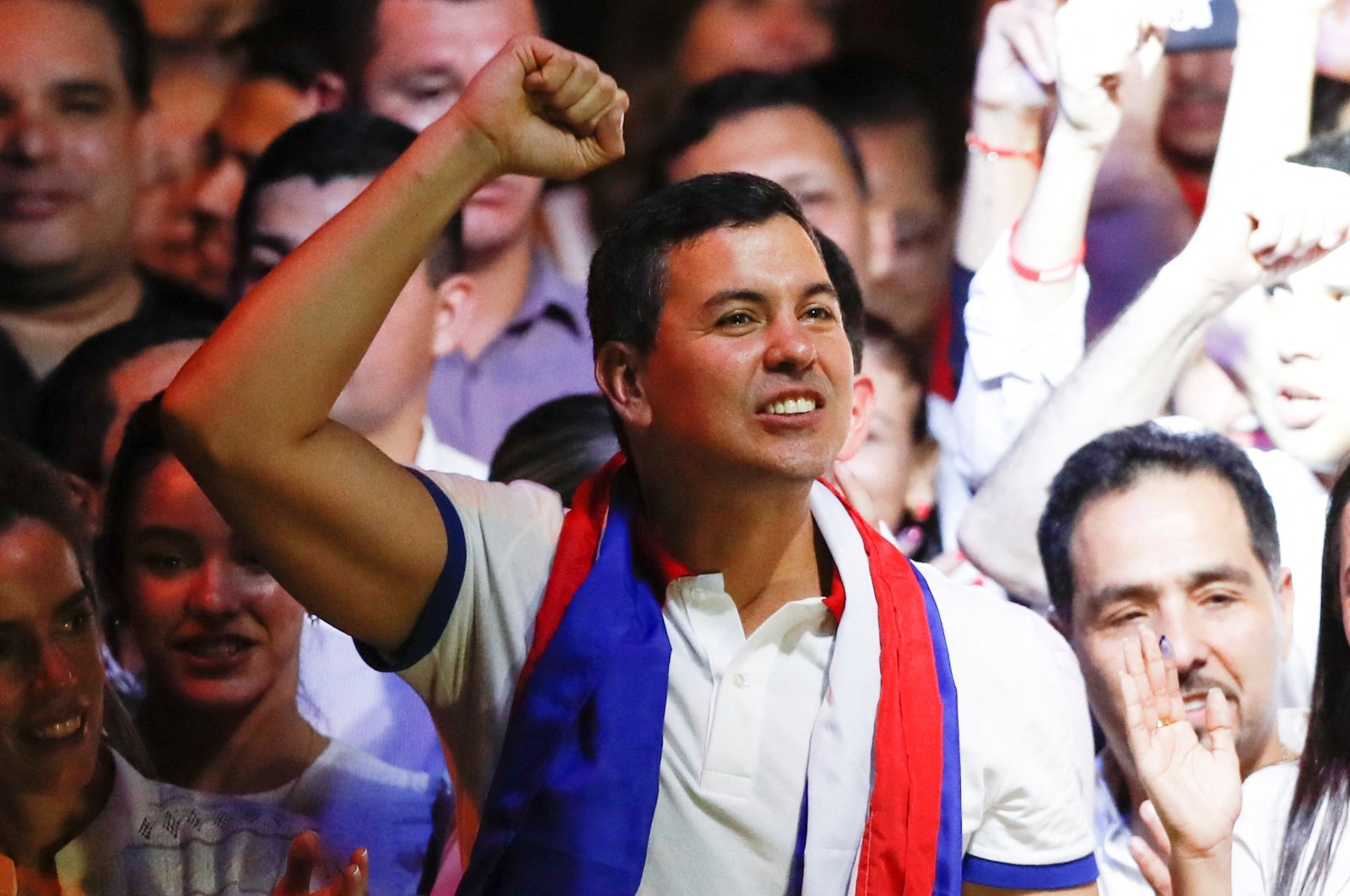 Paraguayan presidential candidate Santiago Pena from the ruling Colorado Party celebrates at the party headquarters, Asuncion, Paraguay, April 30, 2023. (Reuters Photo)
