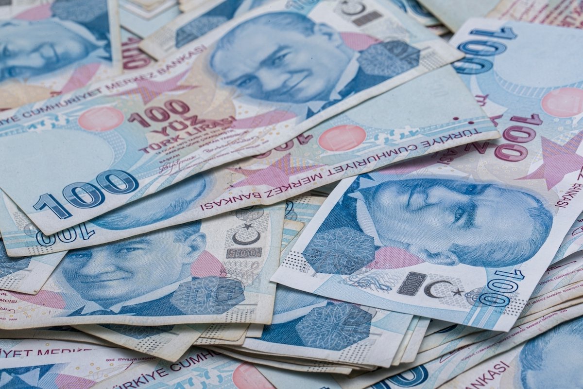 Turkish lira banknotes are seen in this undated file photo. 