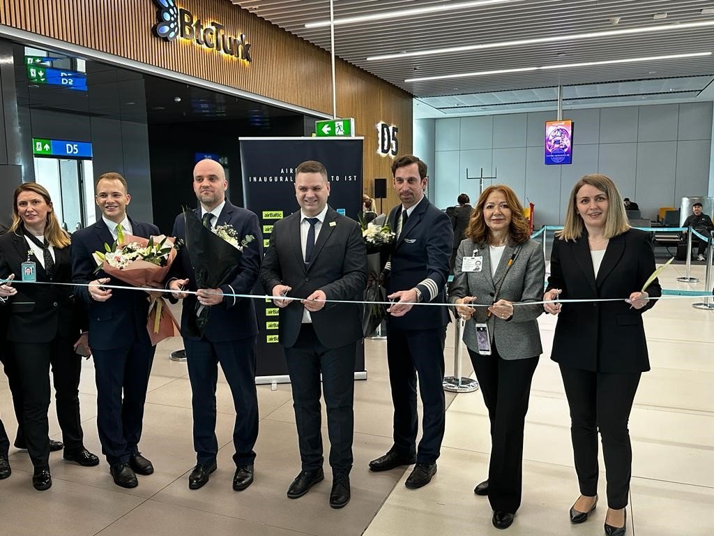 The first airBaltic flight is inaugurated at Istanbul Airport, April 3, 2023. (IHA Photo)