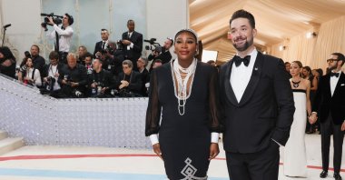 Serena Williams and Alexis Ohanian pose at the Met Gala, an annual fundraising gala held for the benefit of the Metropolitan Museum of Art&#039;s Costume Institute with this year&#039;s theme &quot;Karl Lagerfeld: A Line of Beauty,&quot; New York, U.S., May 1, 2023. (Reuters Photo)