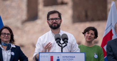 Chile's President Gabriel Boric delivers a speech in the northern city of Antofagasta, Chile, April 21, 2023. (Reuters Photo)