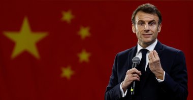 French President Emmanuel Macron speaks as he visits Sun Yat-sen University in Guangzhou, China, April 7, 2023. (Reuters Photo)