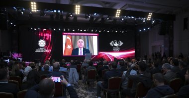 Foreign Minister Mevlüt Çavuşoğlu addresses the forum via videolink, in Istanbul, Türkiye, May 2, 2023. (AA Photo)